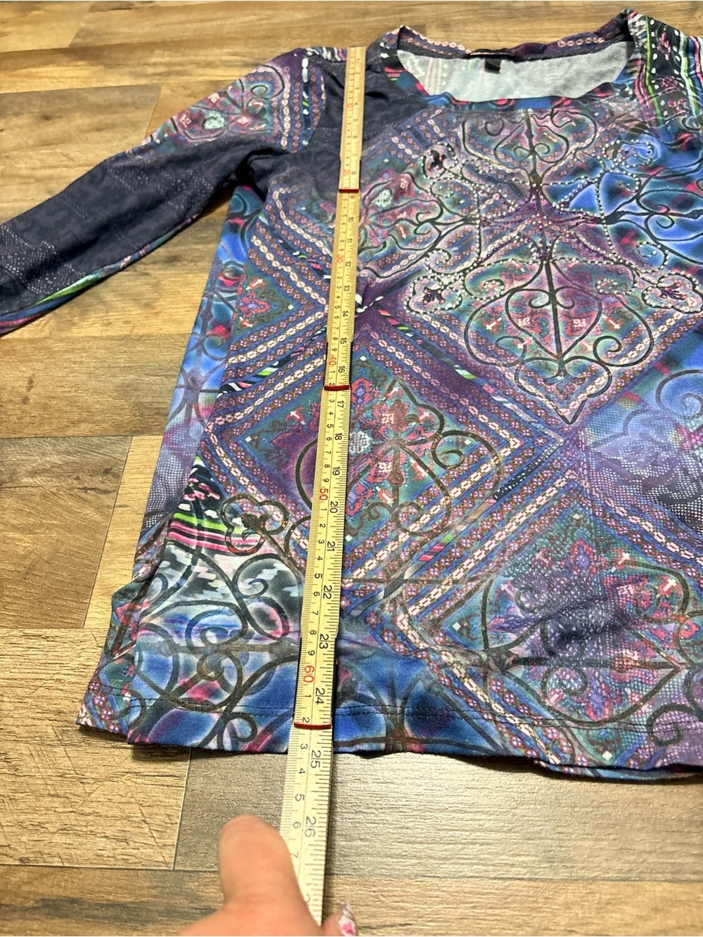 Kiara Multicolor Printed Tunic Top Size S | Boho Patchwork 3/4 Sleeve Blouse - Picture 2 of 4